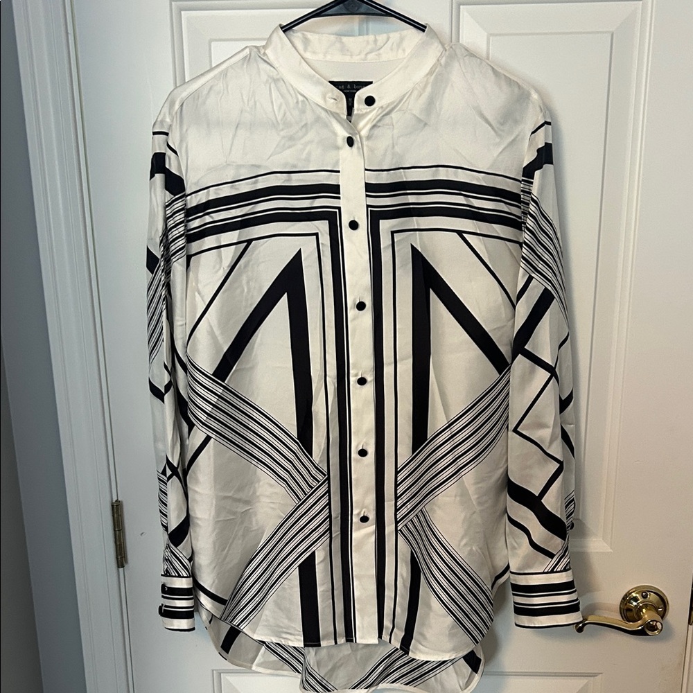 rag & bone Black and White Geometric Blouse